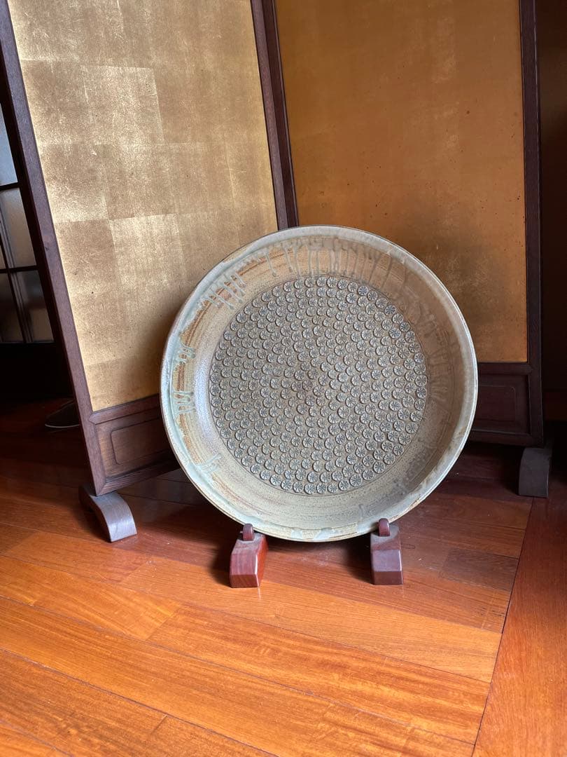 常滑焼 大皿 約57cm 都築信雄作（とされる） 印花文 飾り皿 特大 和モダン