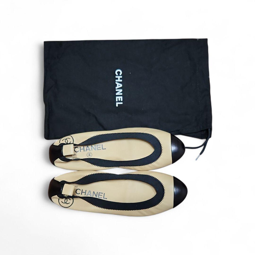 CHANEL ベージュ ブラック バレエシューズ フラットシューズ　36