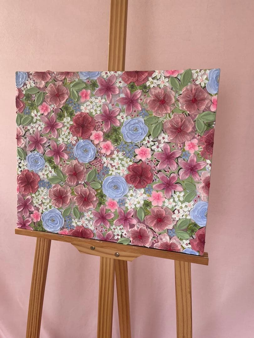 アクリル花柄アート作品　テクスチャーアート　ボタニカル フラワーアート 花図鑑