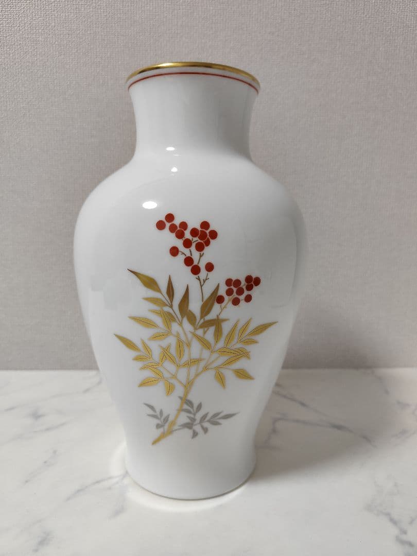 [希少] 大倉陶園 OKURA 花瓶 花器 南天 金彩 フラワーベース