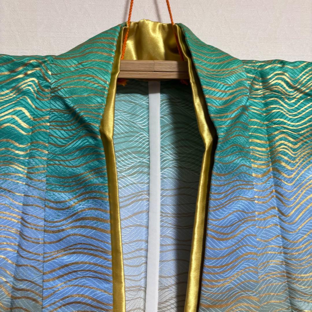 【踊り着物】 背抜き バチ衿 波 紋様 模様 金彩 身丈約158.5cm 日舞