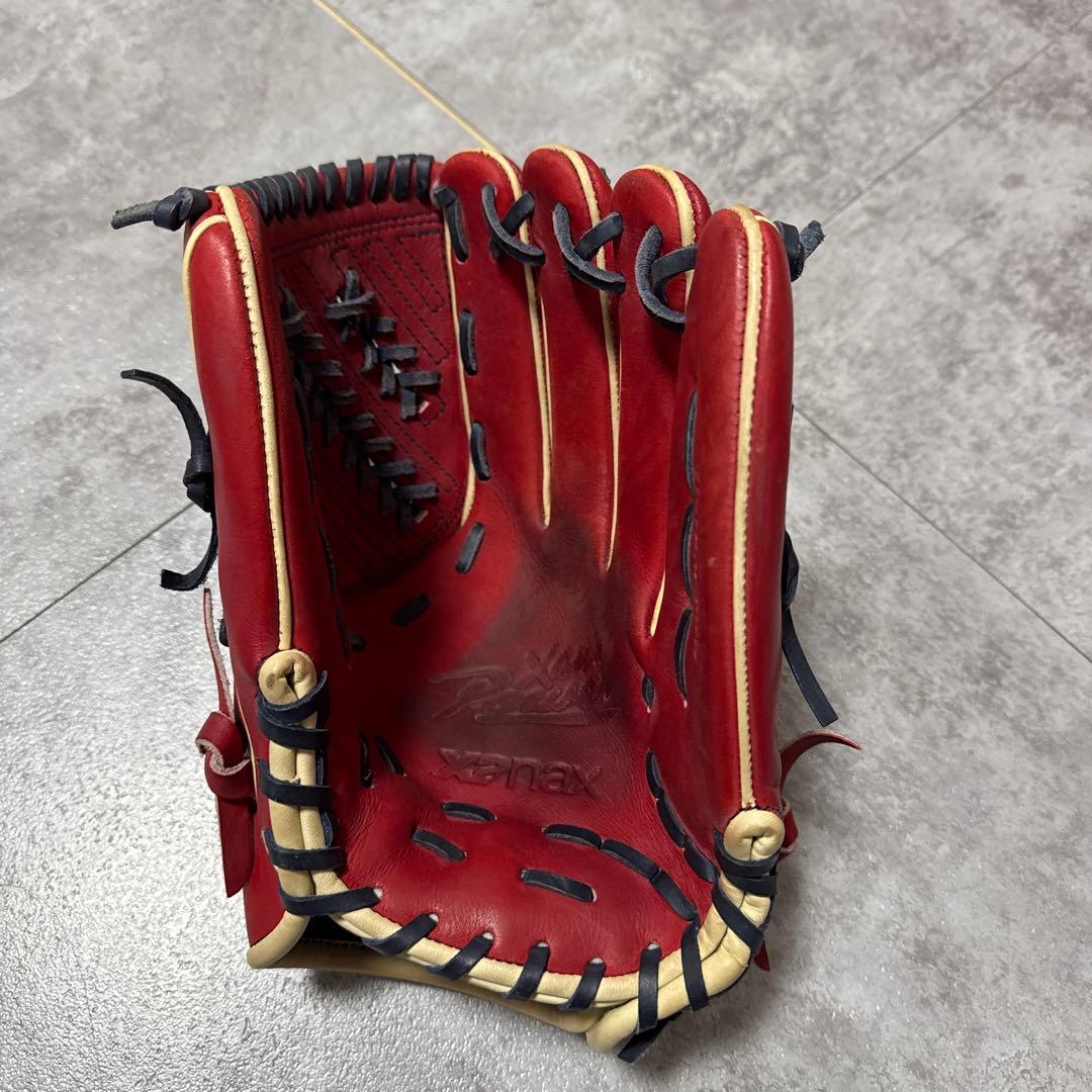 赤 レザー 軟式野球グローブ ストライプデザイン