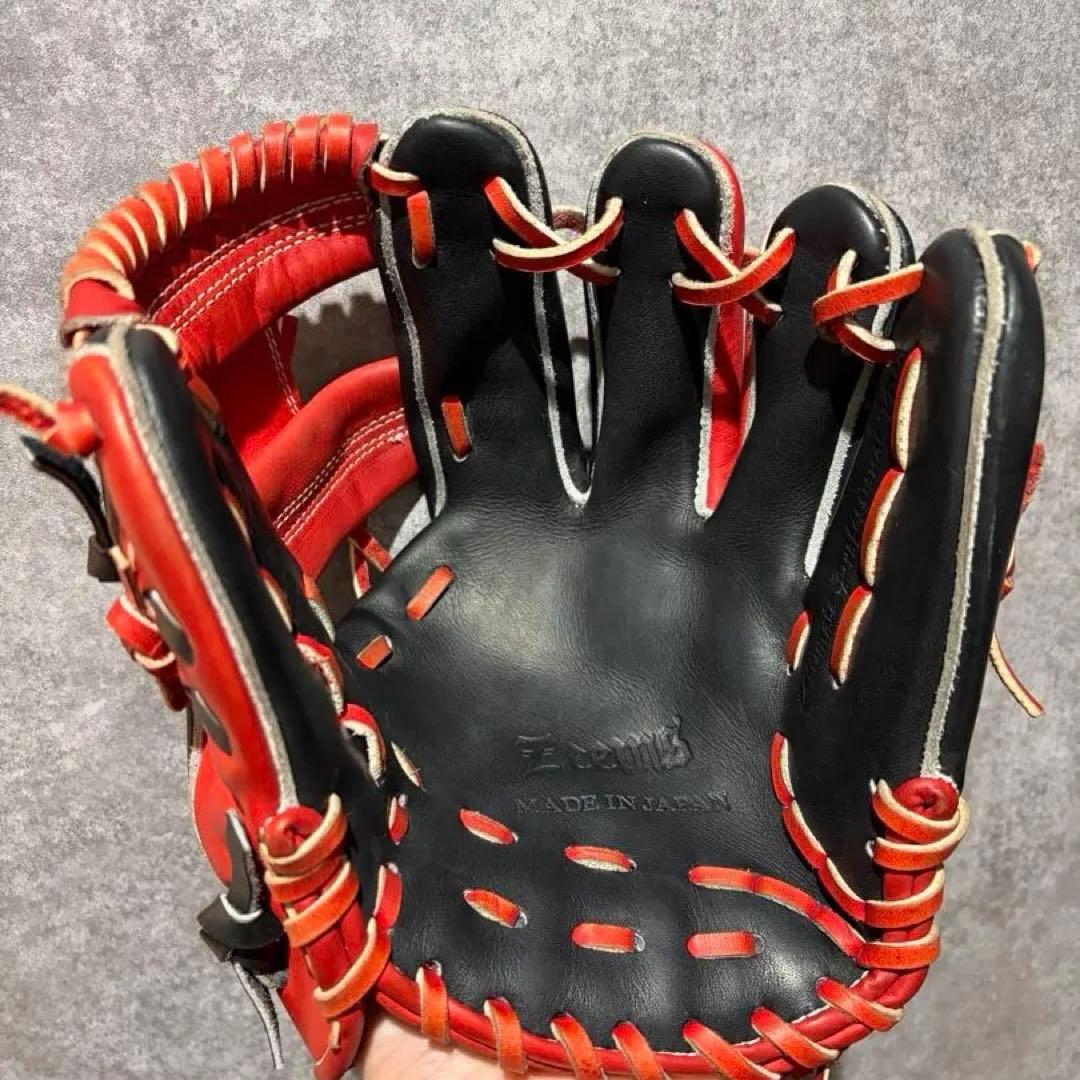 Zeemsジームス 軟式野球グローブ 内野手用 ブラックレッド