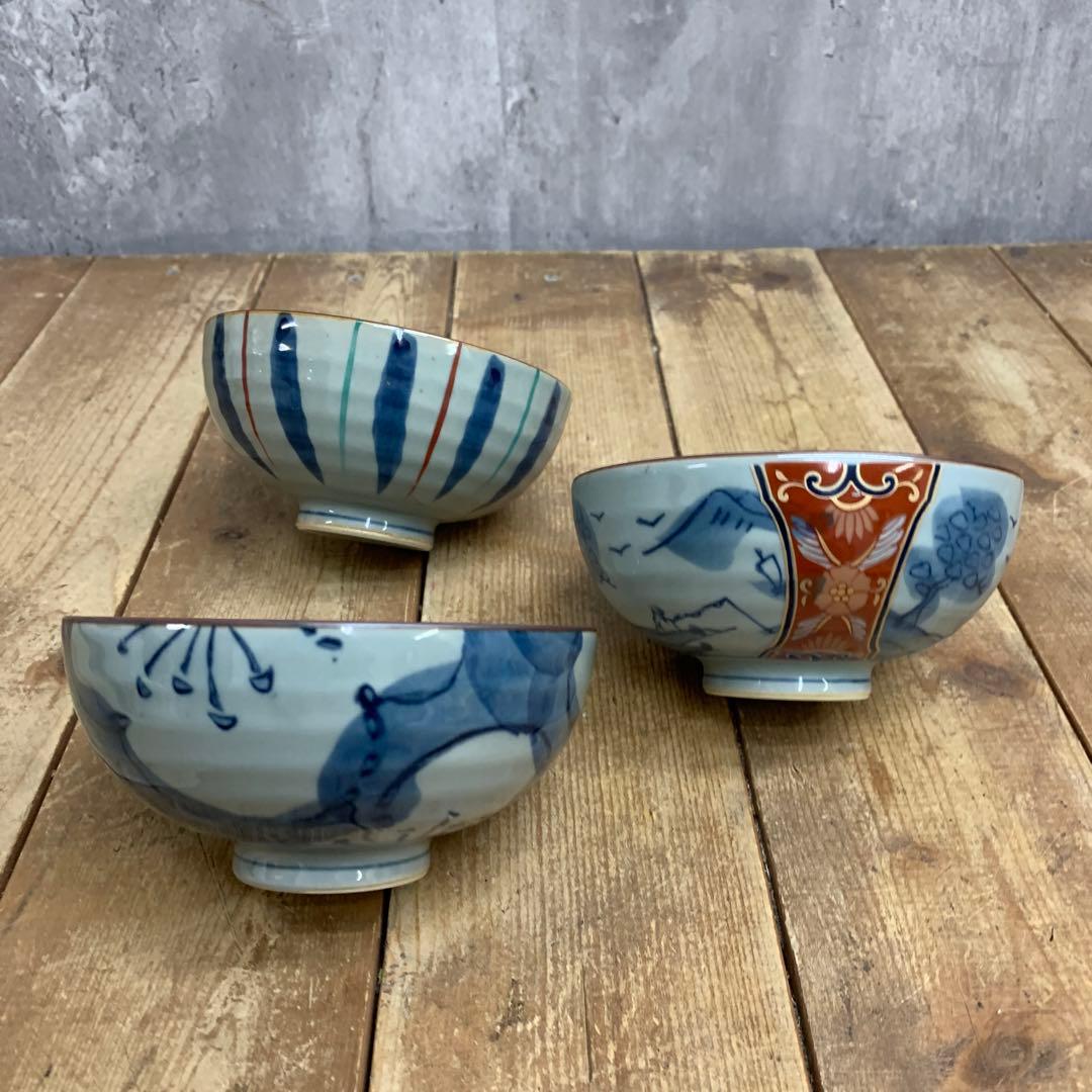 D-5 【未使用】和食器 お茶碗 5客セット 絵変わり 伝統文様 飯碗 陶器 時