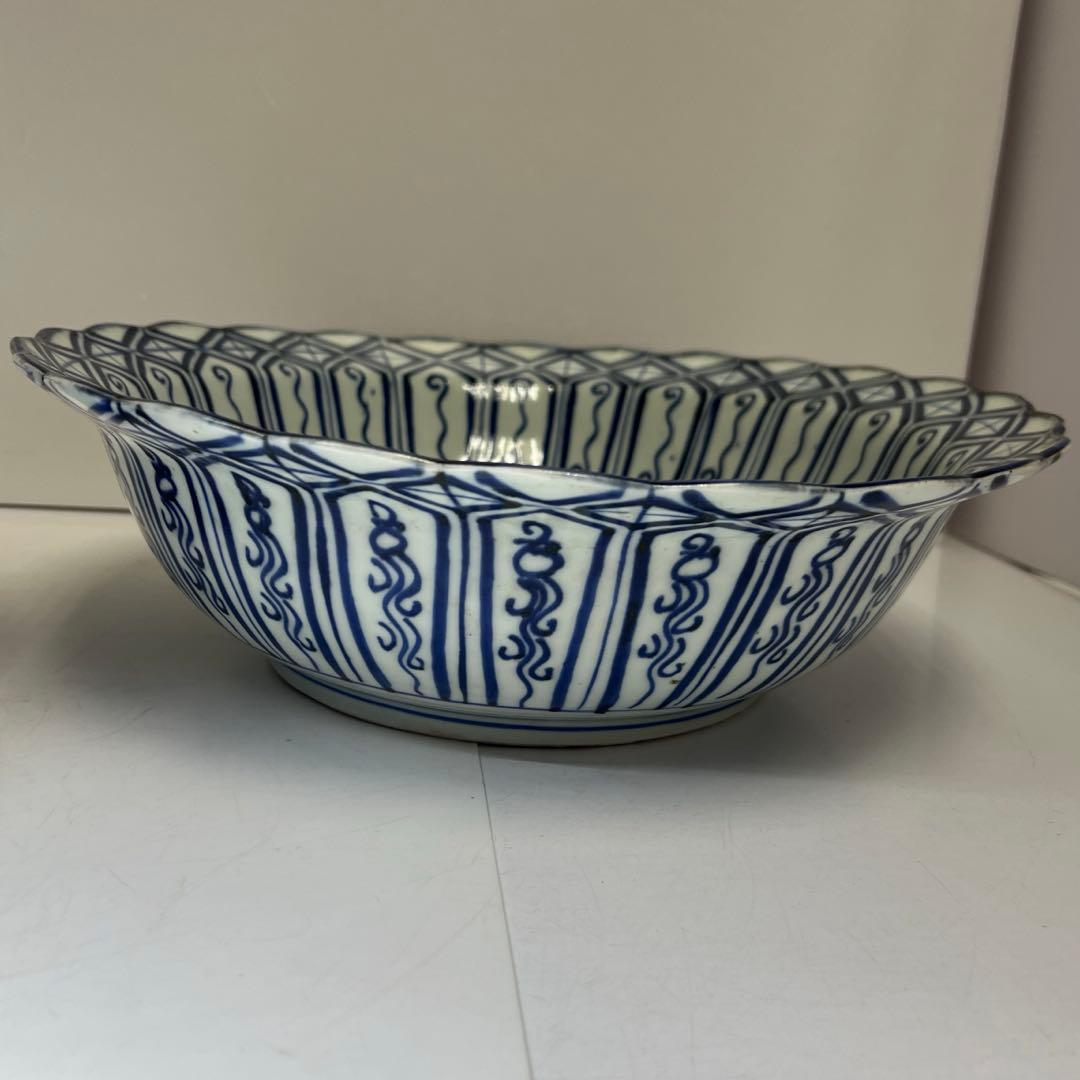 古伊万里　嘉永染付大鉢2枚　木箱付　幅約32/33㎝　東Y8-0408②タトオ