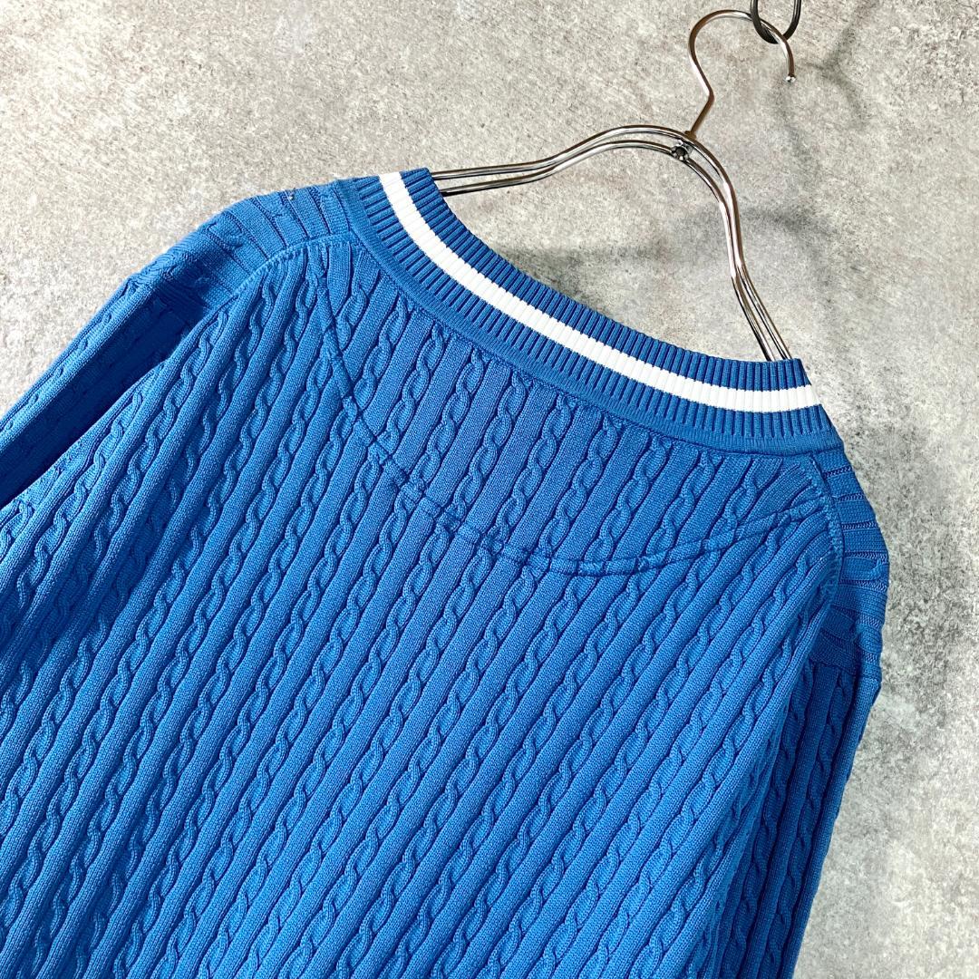 Callaway ケーブルニット　セーター　ブルー　ロゴ　刺繍　Ⅴネック