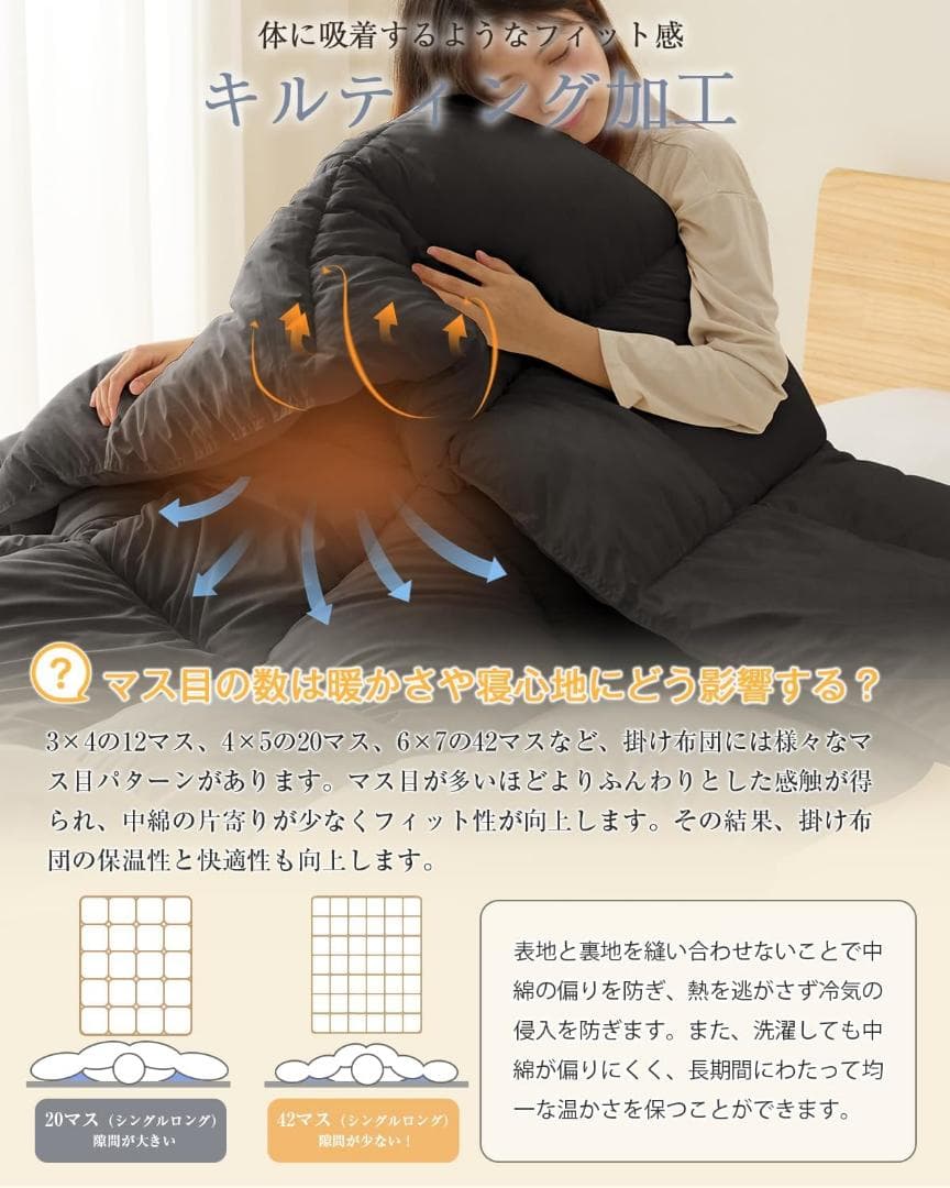 ♥セミダブル♥掛け布団 人工羽毛布団 ダックダウン90%相当 黒