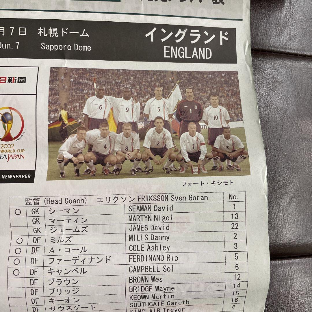 FIFAワールドカップ2002 朝日新聞　アルゼンチン対イングランド　メンバー表