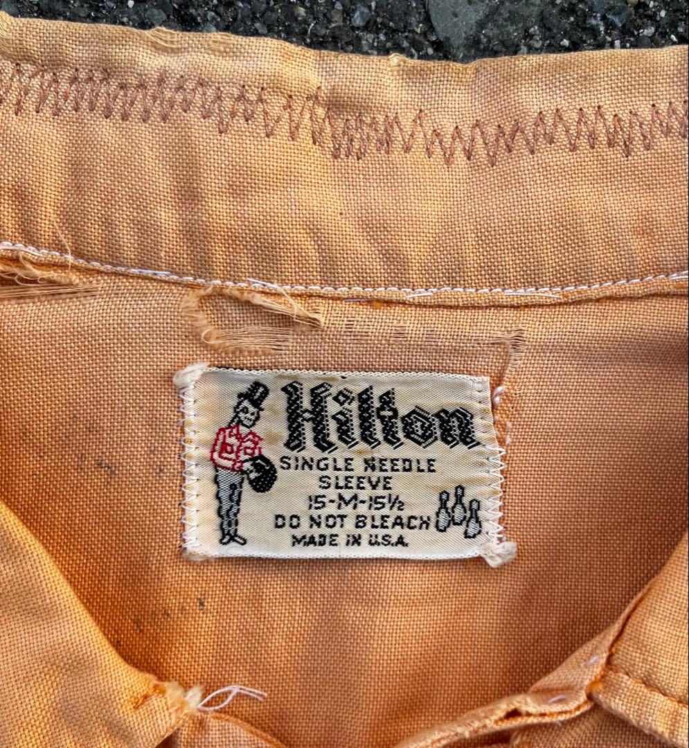 【希少70s USA製】Hilton ボーリングシャツ M オレンジ 一点物