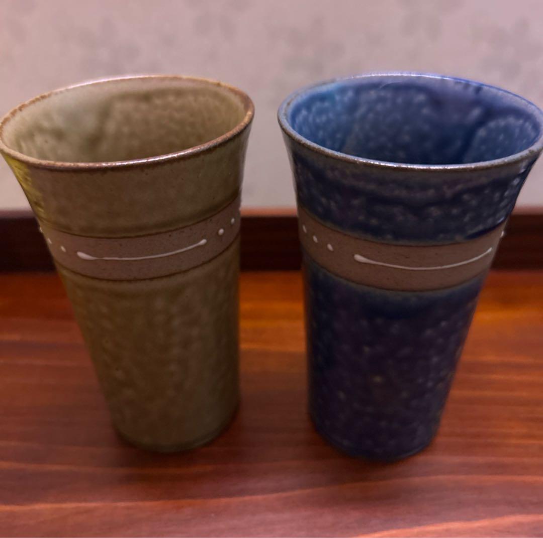 【新品木箱入り】織部茶器ペアコーヒーカップ＆ソーサー