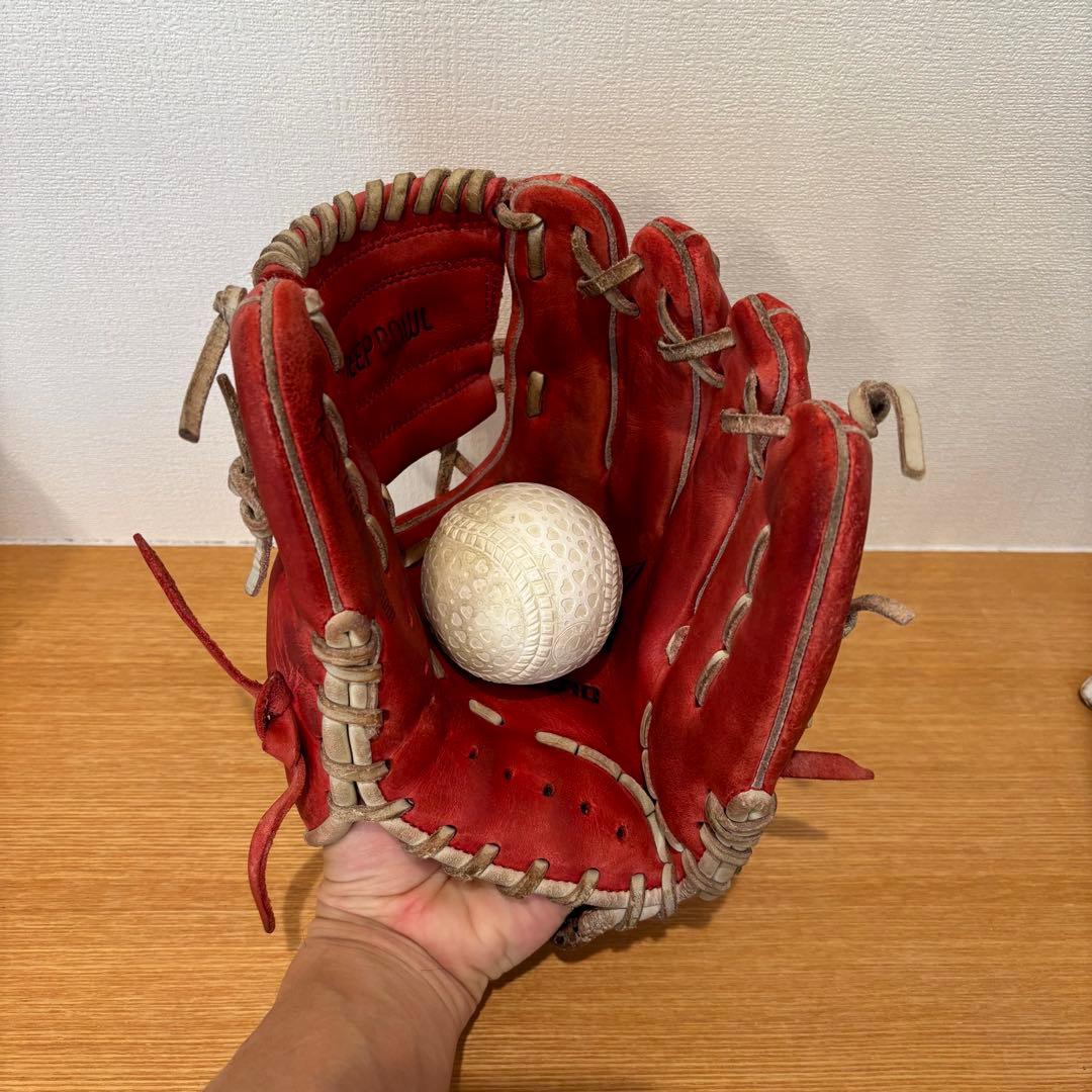 ミズノ グローブ 軟式 少年 型抜群Mizuno buw leagueレッド