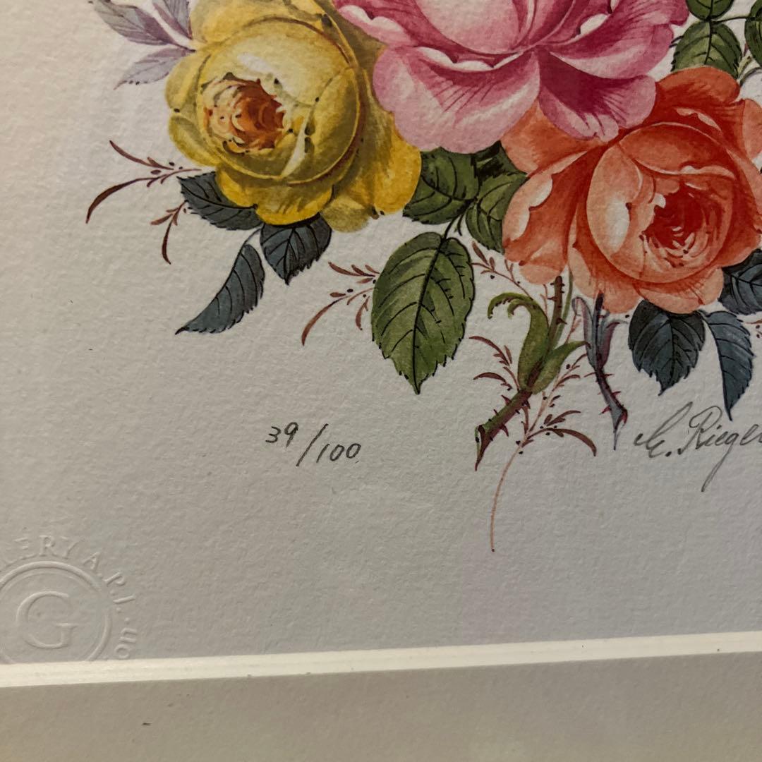 E.リゲル「バラの花束」直筆サイン 限定100部証明書付額装