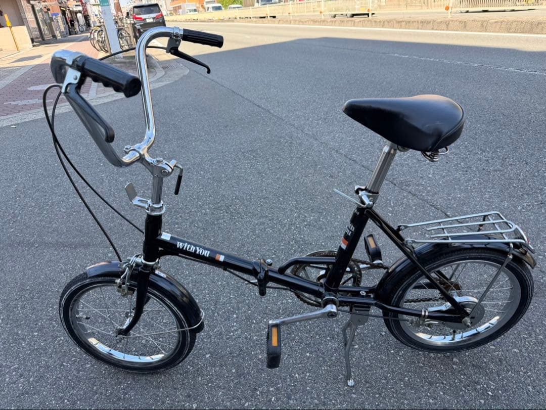 WITHYOU 折りたたみ自転車 ブラック 16インチ フレームクロモリ