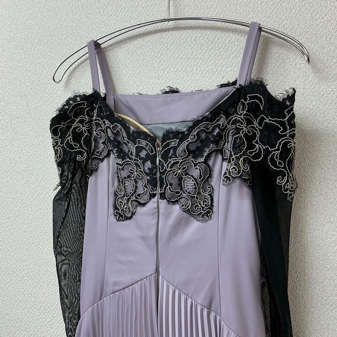 薄紫色 プリーツドレス レース装飾◎