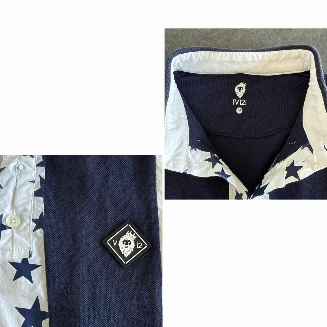 V12 FAKE TIE フェイクタイ ポロシャツ ネイビーM