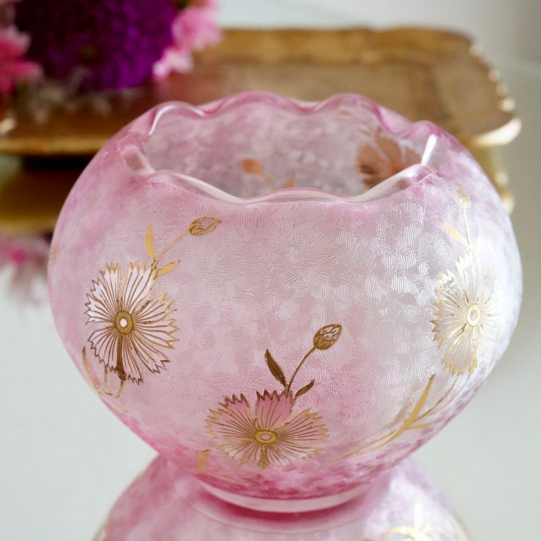 極希少★美品1900年 オールド サンルイ 金赤＆金彩 アシッドエッチング 花瓶