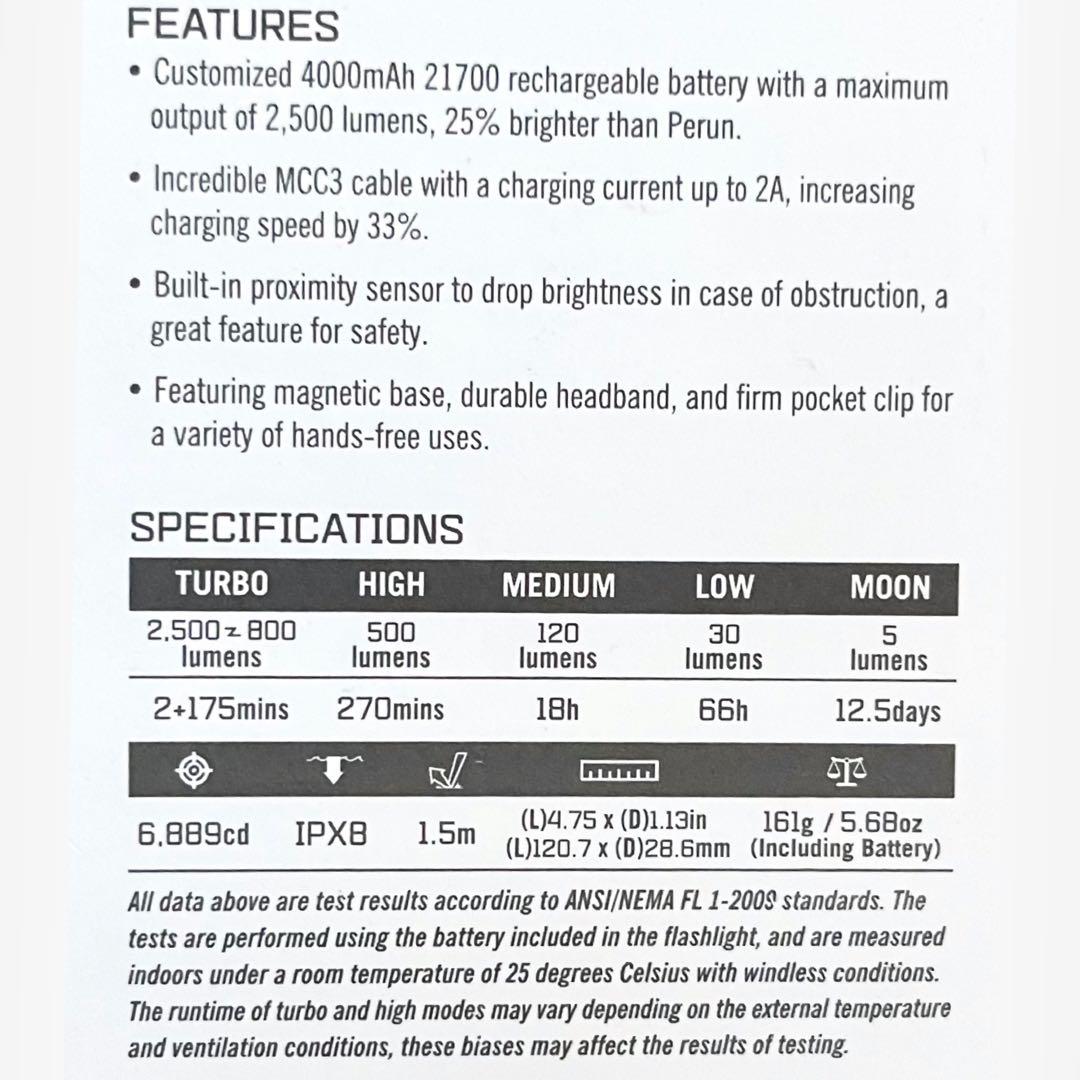 【新品同様】Olight Perun 2 LEDヘッドライト 最大2,500lm