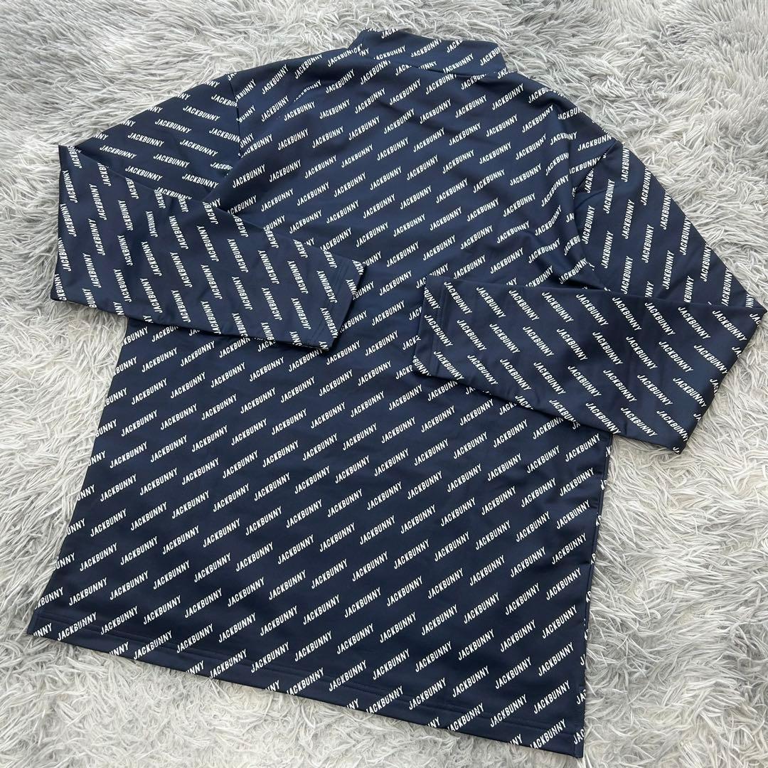 新品　ジャックバニー　モックネック　長袖シャツ　裏起毛　ネイビー　総柄　サイズ6