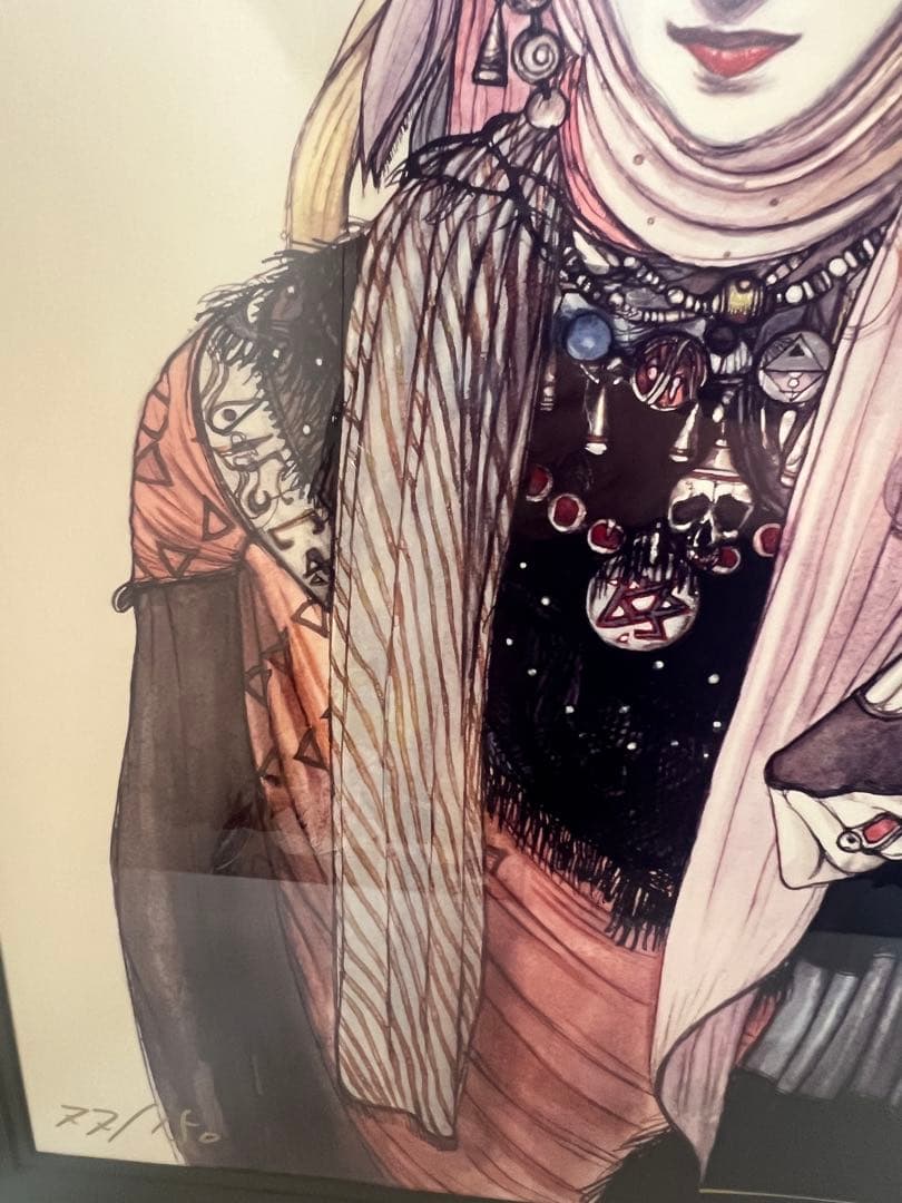 天野喜孝【まなざし】グイン・サーガ　絵画（シバクローム、手彩）【作品保証書付】