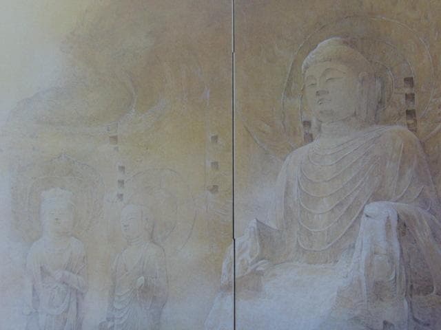 前田正憲、【龍門石窟（廬舎那仏）】、希少な額装用画集画、新品高級額 額装付