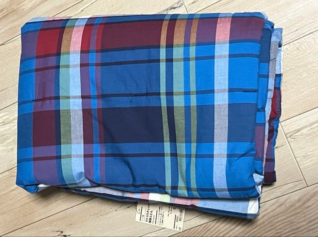 【新品】無印良品 インド綿 マドラスチェック 薄掛け布団 シングル 布団 ブルー