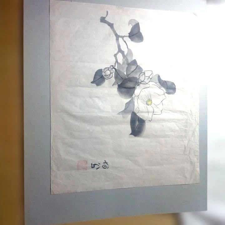 真作 竹内栖鳳(たけうちせいほう) 水墨画 雪椿 紙本
