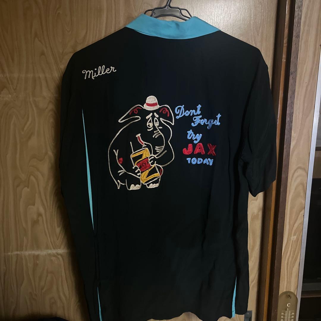 Miller ボウリングシャツ 黒 水色