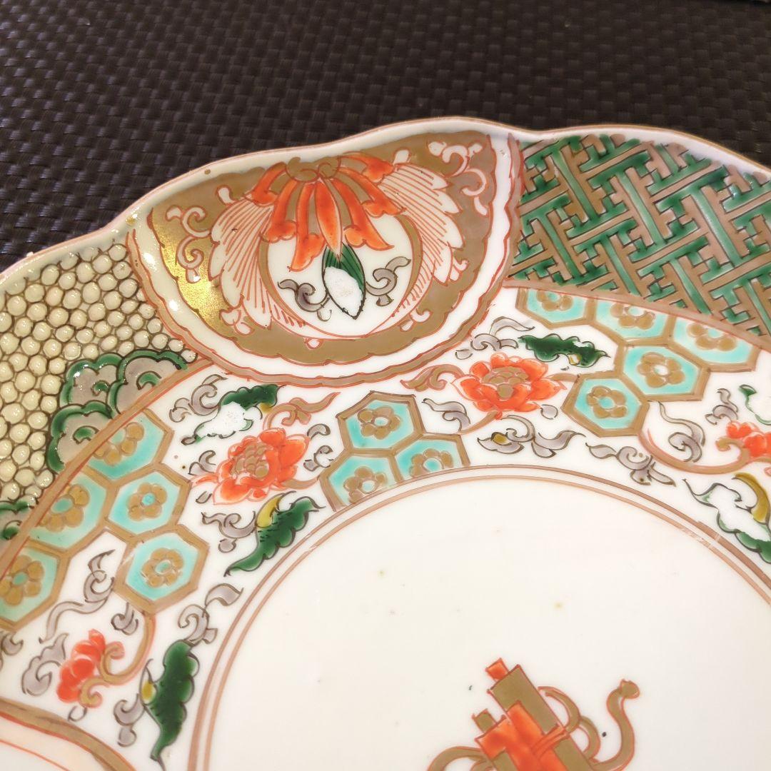 古伊万里 色絵 草花河骨源氏香 宝巻 輪花型 七寸皿