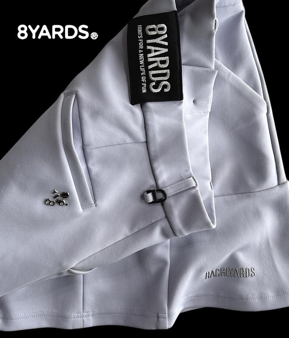 8YARDS ハチヤーズ ストレッチとろみ素材 前後ロゴ パネルスカートＬ