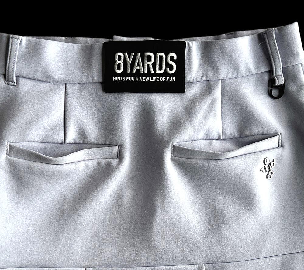 8YARDS ハチヤーズ ストレッチとろみ素材 前後ロゴ パネルスカートＬ