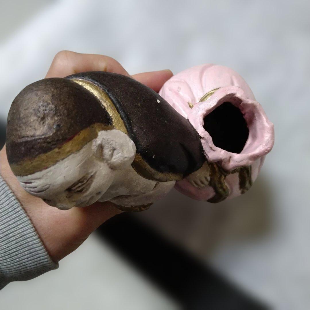 陶器製 福の神像 布袋様　縁起物　レア　レトロ　B？の刻印