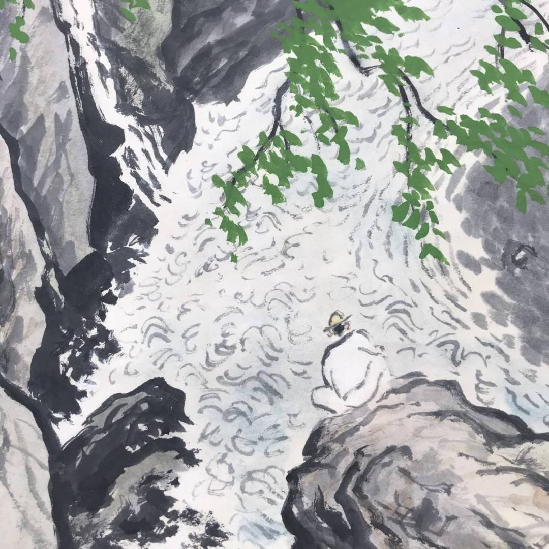 【真作】楽土/清流人物図/山水人物図/横物/掛軸☆宝船☆AB-565