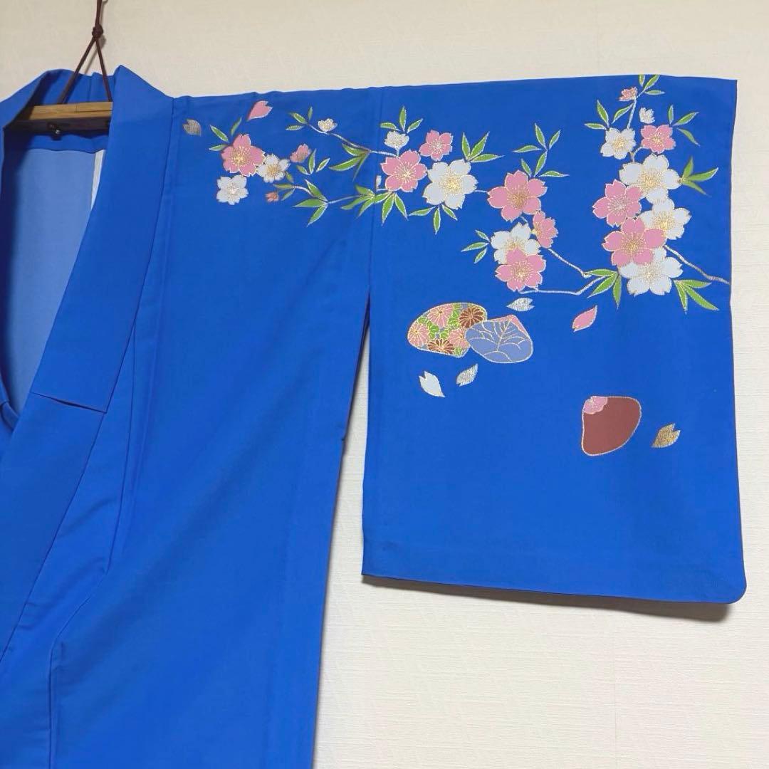【舞台衣装】 。桜に貝合わせのような模様 単衣 バチ衿 身丈約161cm