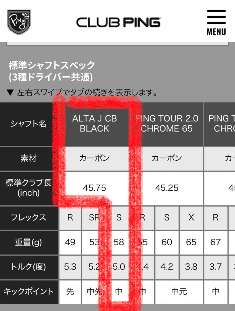 PING G430ドライバーシャフト　ALTA JCB BLACK