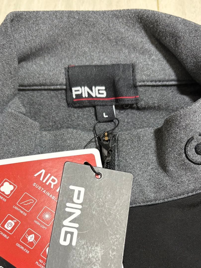 【新品・タグ付き】PING ハーフジップゴルフウェア　ブラック×グレー　Lサイズ