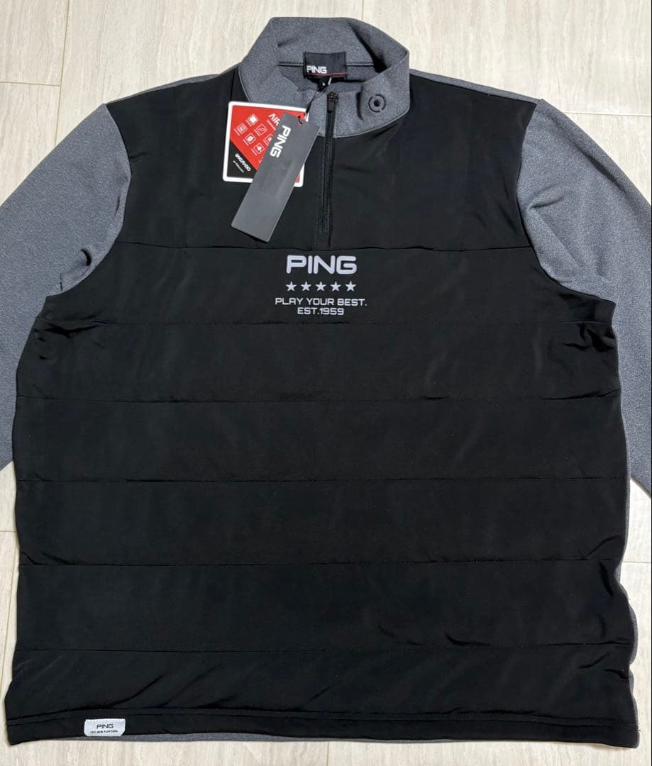 【新品・タグ付き】PING ハーフジップゴルフウェア　ブラック×グレー　Lサイズ