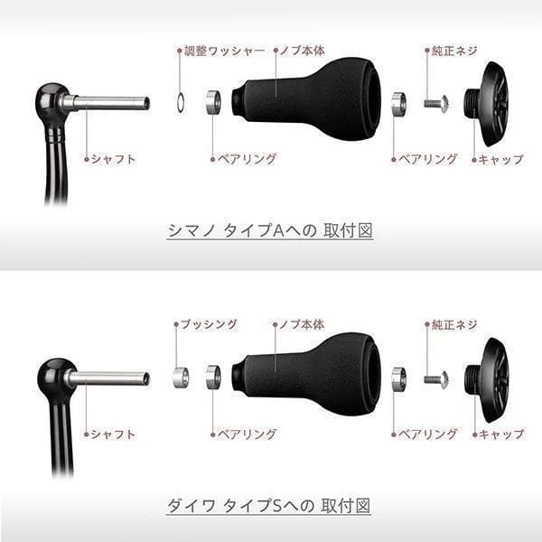 ゴメクサス　ハンドルノブ　TPE　シマノA・ダイワS　ブラック　2個セット