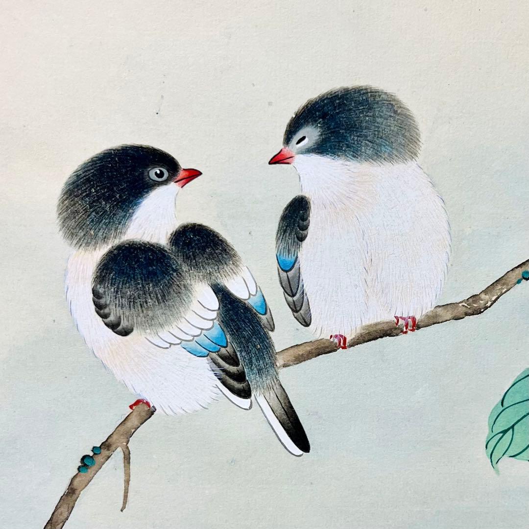 ☆値下げしました☆ 【本表装】肉筆掛け軸花鳥画　細筆画「双鳥図」美術品　和室