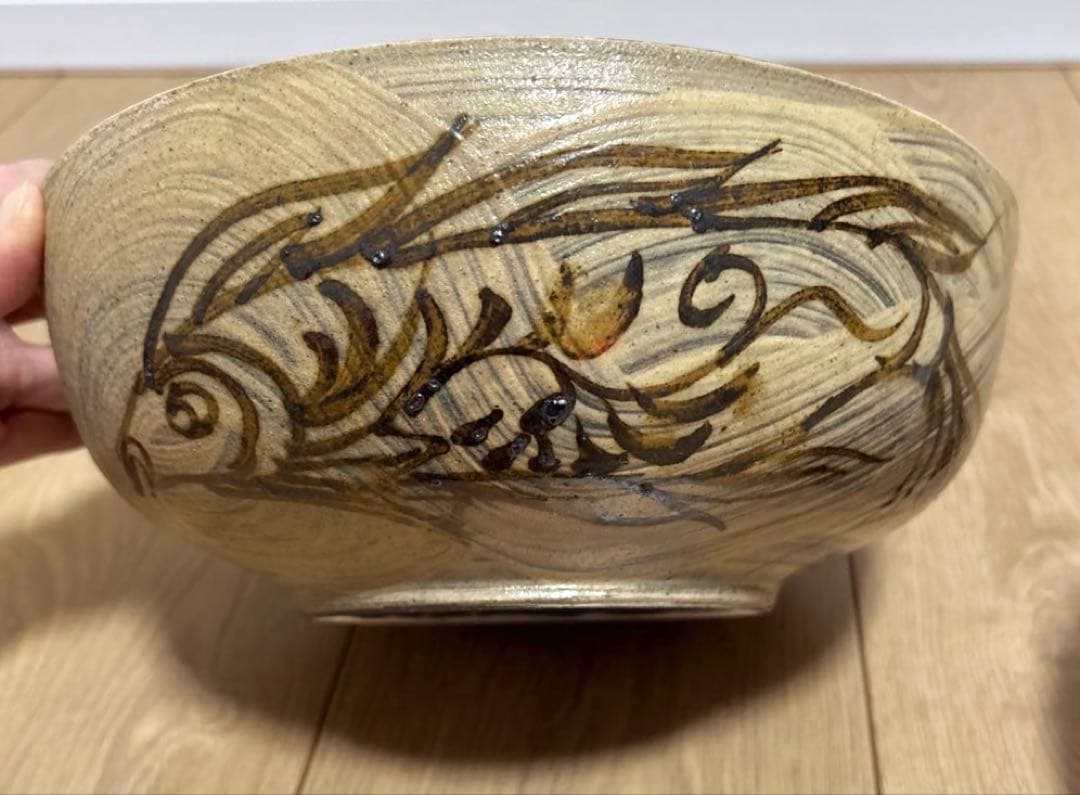 【未使用保管品】23cm 深皿　魚紋　菓子鉢 やちむん 壷屋焼 作家物　琉球