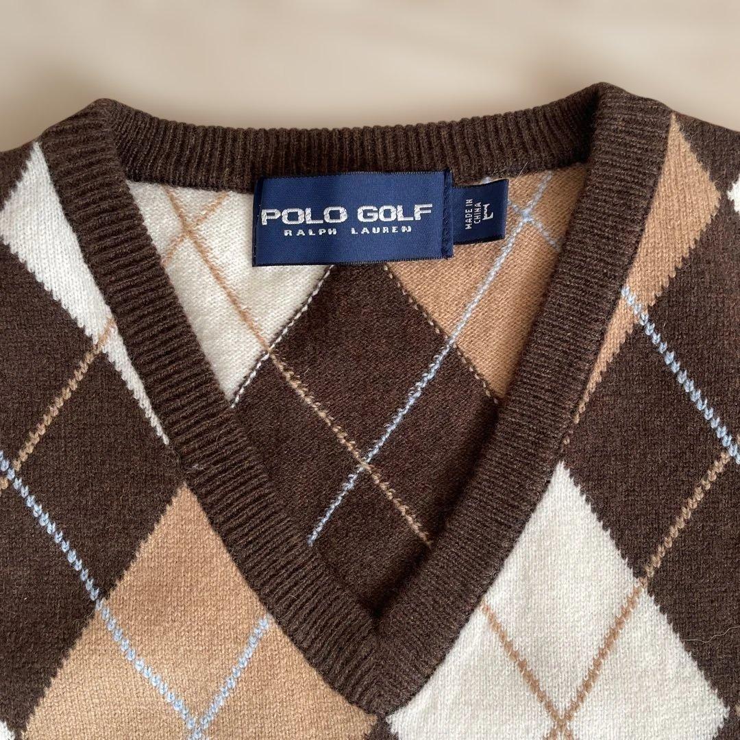 POLO GOLF ラルフローレン　ベスト　アーガイル柄 ニットベスト　ブラウン