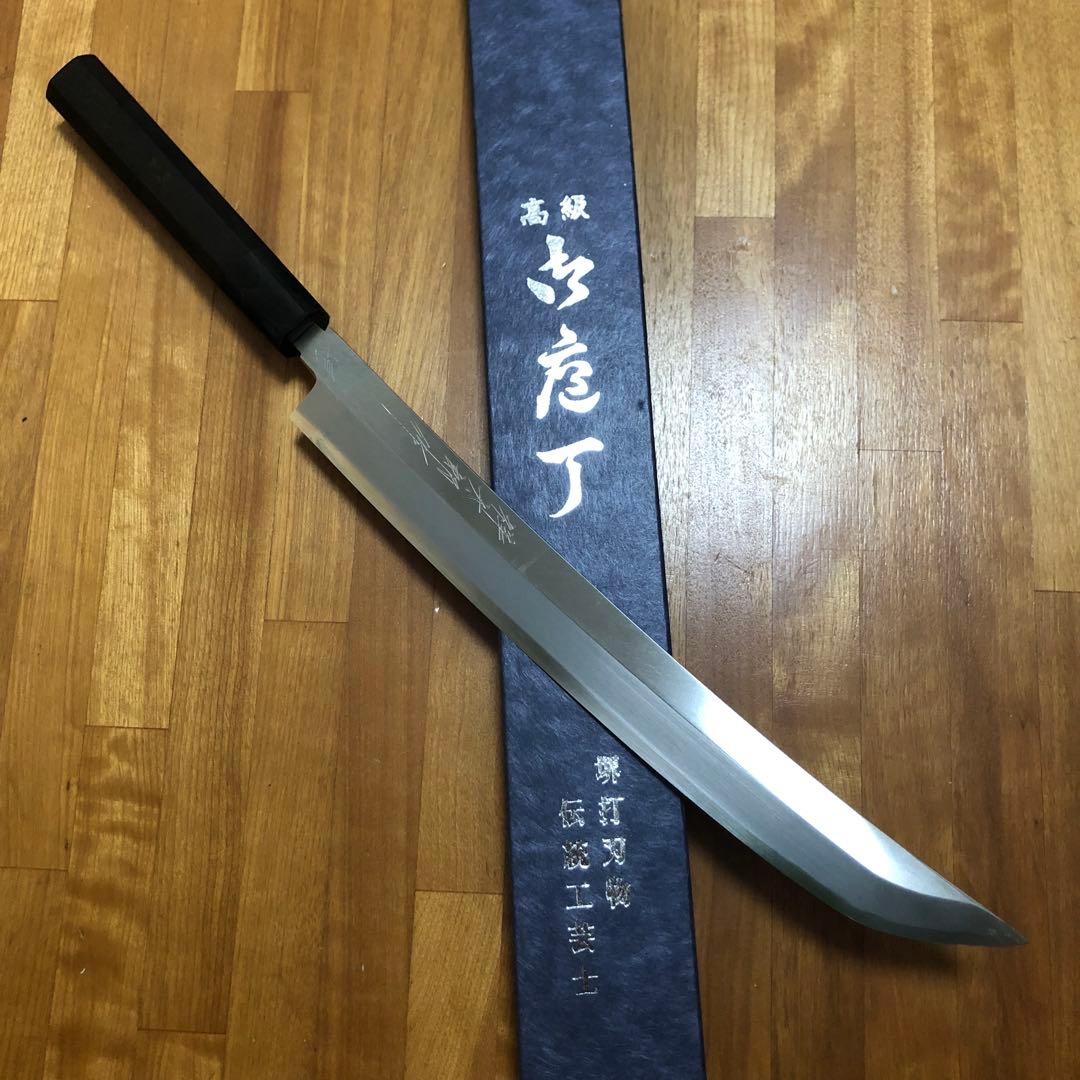 【堺打刃物】銀三鋼　本鍛錬 鬼反り　先丸蛸引き300mm 黒檀八角水牛柄