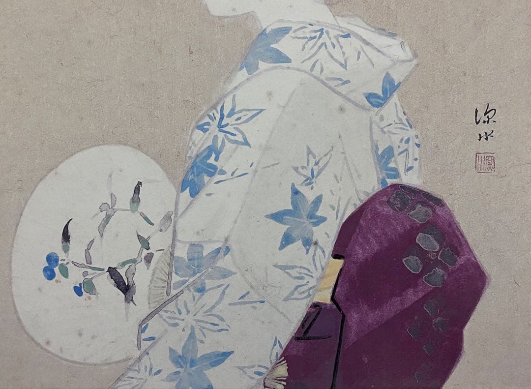 日本画 高砂染浴衣美人百姿 其十三 陶板画　伊東深水