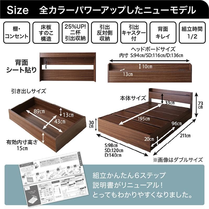 最安値！マットレスなし ダブルベッド 　　収納 コンセント 送料込み！ 27