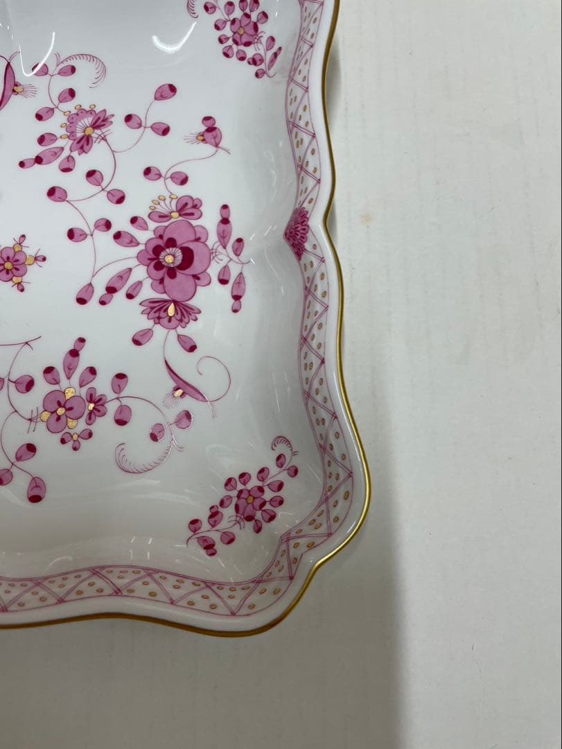 マイセンインドの華 一級品 リッチピンクスクエアディシュ