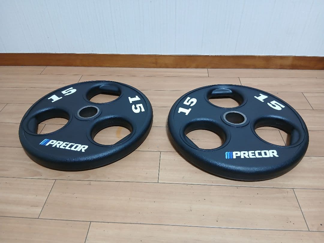 ①PRECORバーベルプレート15kg×1枚 穴径50mm