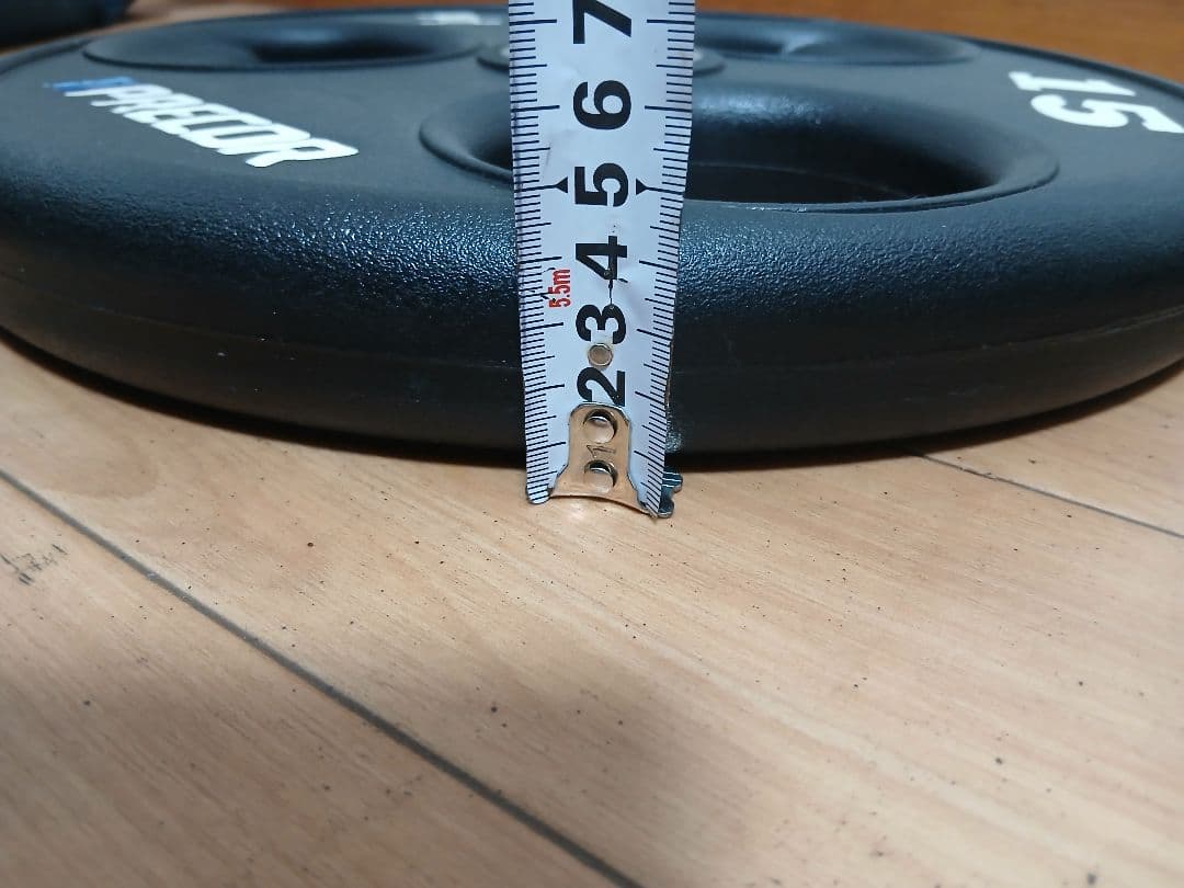 ①PRECORバーベルプレート15kg×1枚 穴径50mm