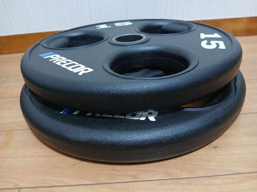 ①PRECORバーベルプレート15kg×1枚 穴径50mm