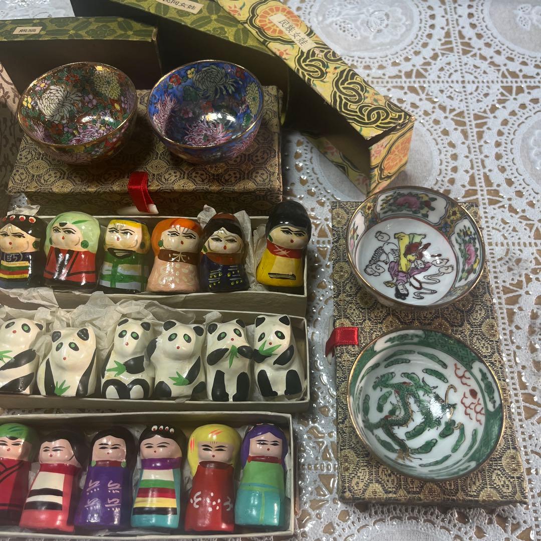中国民芸品 まとめ売り 人形 置物 小皿 パンダ こけし風 お土産セット