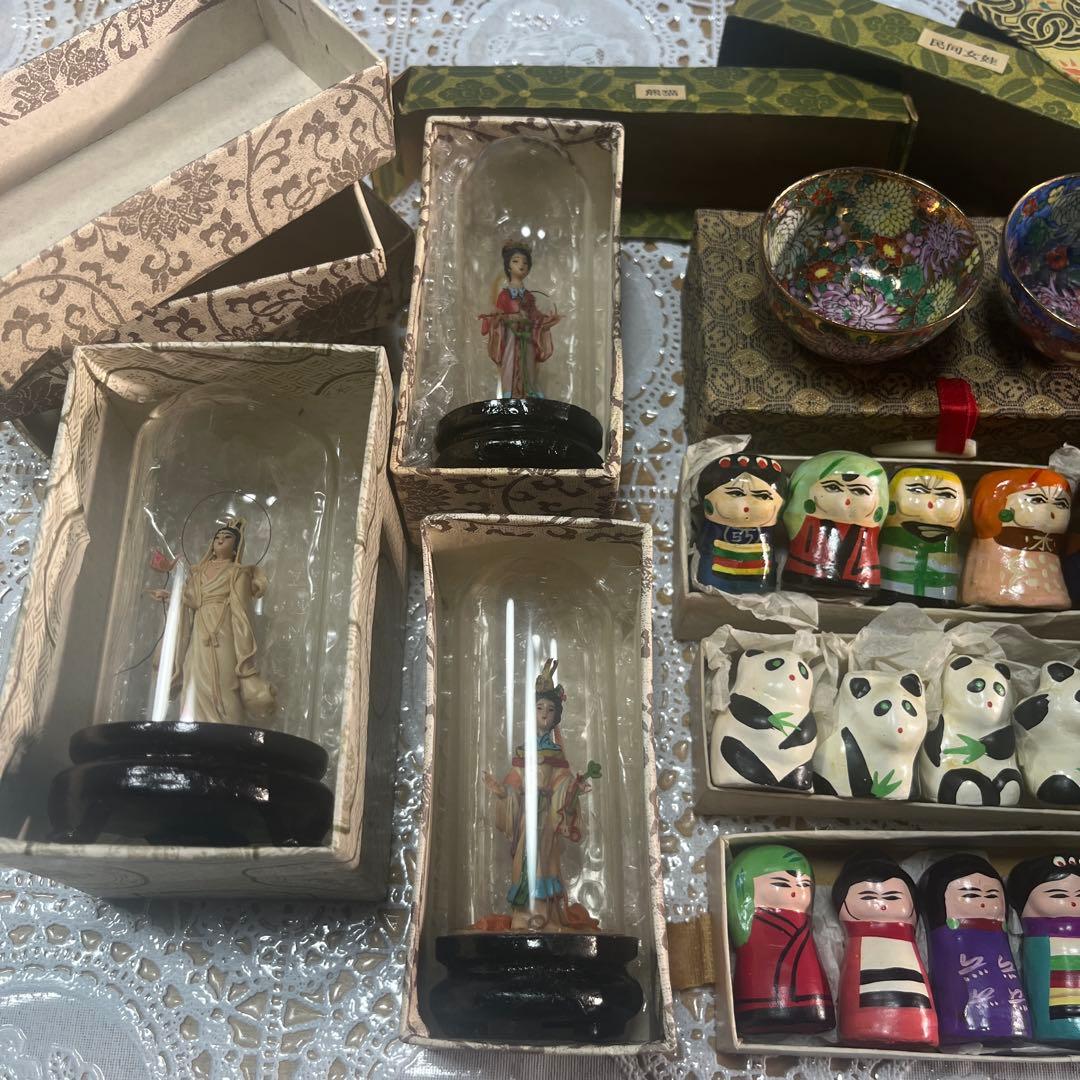中国民芸品 まとめ売り 人形 置物 小皿 パンダ こけし風 お土産セット