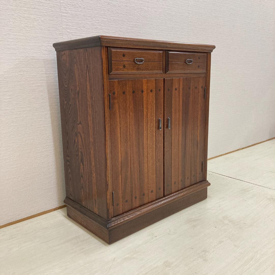 天然木　キャビネット　サイドボード　収納